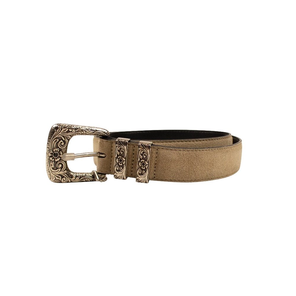 AMIRI Beige Engraved Buckle Suede Belt Size 85 $390